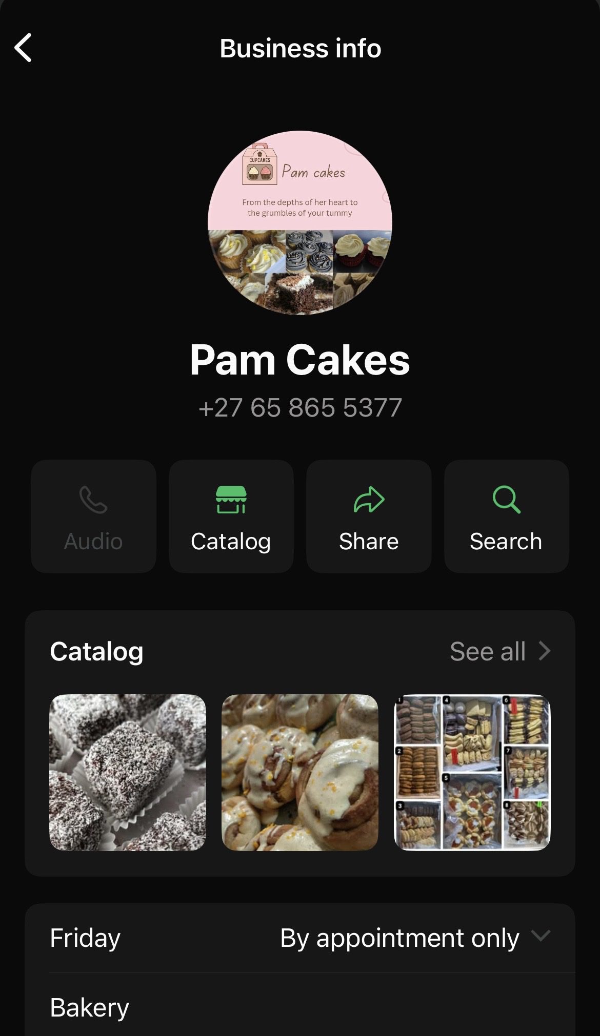 Pam Cakes-WhatApp Business Profile